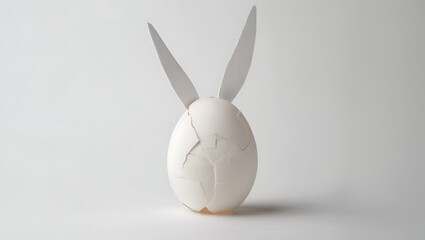 Creative Easter egg design featuring bunny ears cracked shell and minimalist white backdrop perfect for holiday decorations and festive designs transparent background