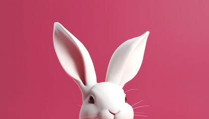 Cute white rabbit peeking curiously against vibrant pink backdrop perfect for Easter designs and spring themed projects transparent background