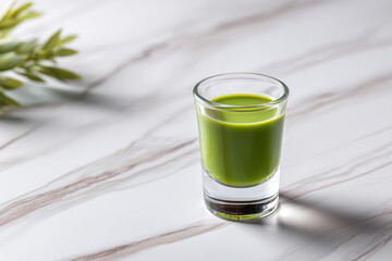 Matcha shot in clear glass appears precise, making it look tasty