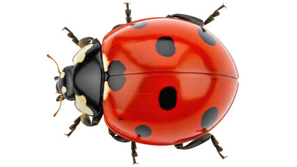 Isolated ladybug, top view of an insect with red shell and black spots, macro photography © Isolde