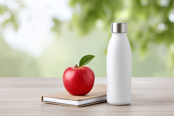 Fresh apple and bottle give feeling of refreshing and light meal