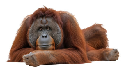 Isolated Orangutan resting quietly in a relaxed pose, an endangered species in natural setting © Isolde