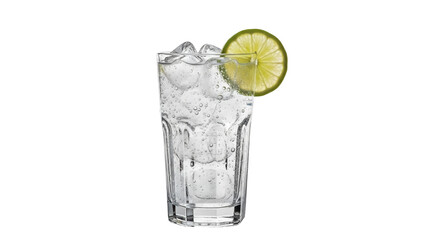 Isolated refreshing glass of sparkling water with ice and lime slice for a summer drink © Isolde