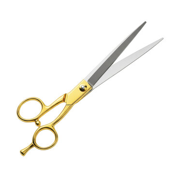 Elegant gold scissors on white background isolated on transparent background