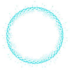 blue neon hologram sphere with hexagon pattern 3d render. futuristic scifi hud interface element. high tech cyber network connection ring.