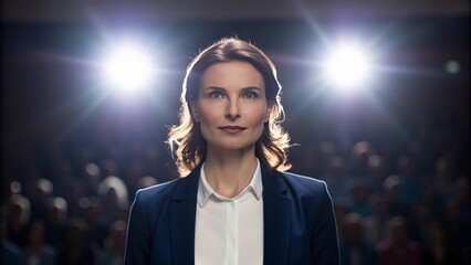 Confident female entrepreneur presenting to an audience gigapixel standard v2 4x