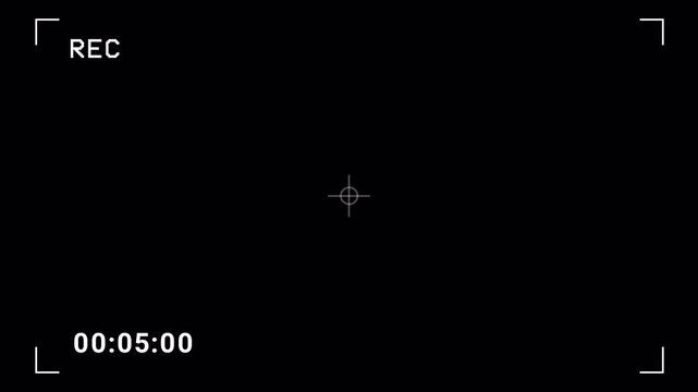 Digital camera recording viewfinder screen overlay with red blinking rec icon and frame markers for movie production background