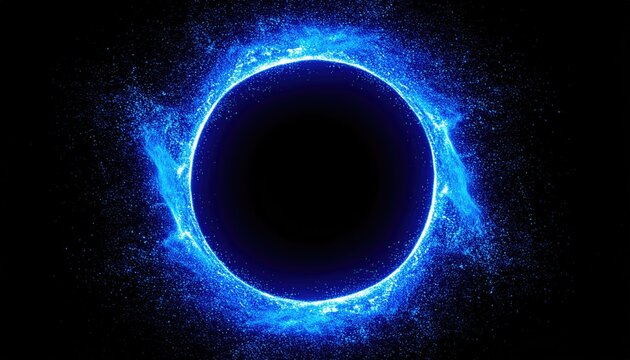 Intense blue energy vortex surrounds a dark, circular void