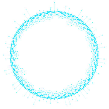 blue neon hologram sphere with hexagon pattern 3d render. futuristic scifi hud interface element. high tech cyber network connection ring.