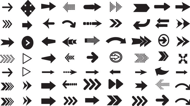 Collection of various flat design navigation and direction icons isolated