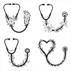 Floral Stethoscope Heart SVG Nurse 