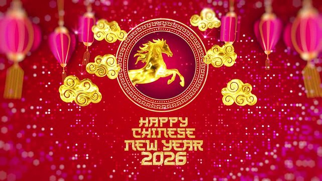 Chinese New Year Golden Circular Border With Lantern In Reddish Background