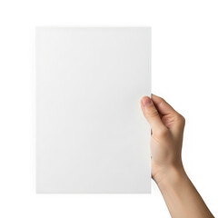 Obraz premium Hand holding a blank white paper sheet isolated on transparent background