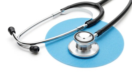 Medical stethoscope on blue surface