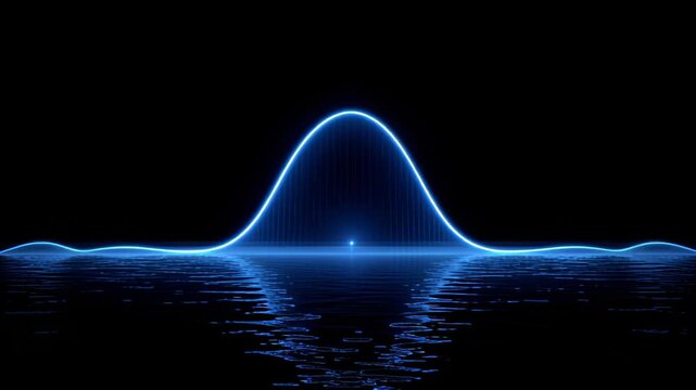 Glowing blue wave crests above dark water, reflected