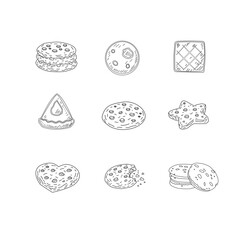 Cookies and Biscuits Doodle Seamless Pattern. Hand Drawn Cookie Illustration Set. Cute Bakery Background Texture