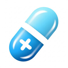 Fototapeta premium Blue pill capsule icon with white cross symbol