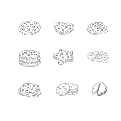 Cookies and Biscuits Doodle Seamless Pattern. Hand Drawn Cookie Illustration Set. Cute Bakery Background Texture