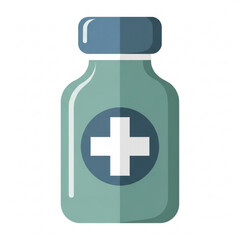 Obraz premium Teal medicine bottle with white cross on blue circle