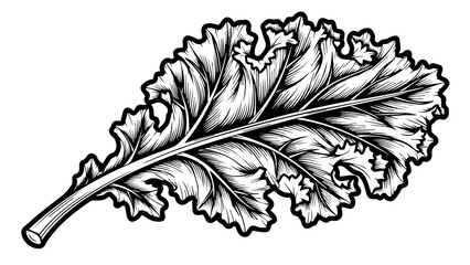 Fototapeta premium Intricate black and white illustration of a single leaf with detailed veins and serrated edges