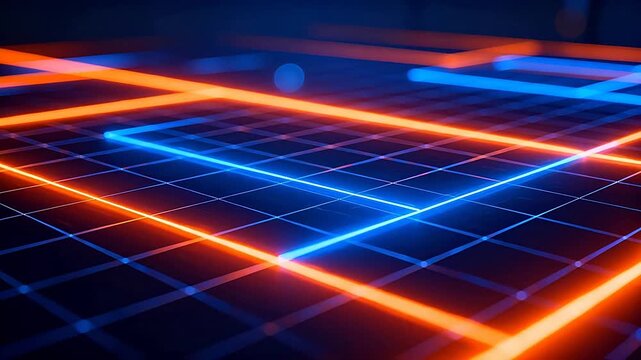 Neon grid lines on dark surface