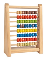 Abacus with colorful beads arranged on wooden rods and held by a light frame