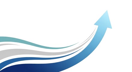 Blue arrow rising up with abstract waves, symbolizing growth and success
