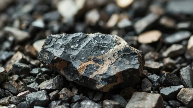 Rock pebble gravel wet texture black rough stone on gravel shore with natural contrast