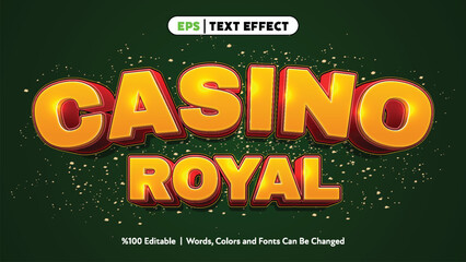 Bold golden casino royal text effect with red shadows on dark green background in editable eps vector style vibrant vibrant lettering design