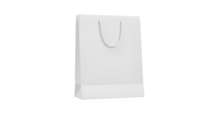 White shopping bag packaging mockup with handles isolated on transparent background