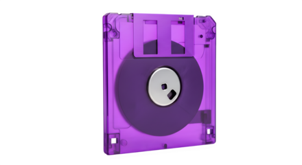 Purple floppy diskette 3D render icon isolated on transparent background