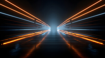 Obraz premium Neon light corridor with glowing lines