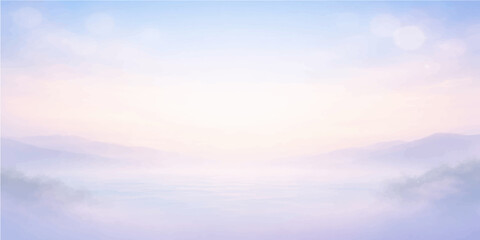 A beautiful summer cloudscape features white clouds drifting across a bright blue sky as golden sunlight illuminates the horizon over a peaceful sea landscape © Faysal