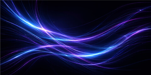 Abstract blue and purple fractal background featuring glowing waves and flowing lines in a soft motion design with an energetic light pattern on a black texture © Faysal