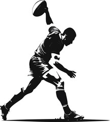 Obraz premium Black and White Rugby Player Silhouette in Dynamic Random Pose