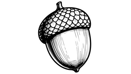 Fototapeta premium High-contrast black-and-white illustration of a single acorn with detailed texture and form