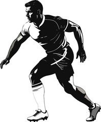 Fototapeta premium Black and White Rugby Player Silhouette in Dynamic Random Pose