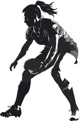 Naklejka premium Black and White Rugby Player Silhouette in Dynamic Random Pose