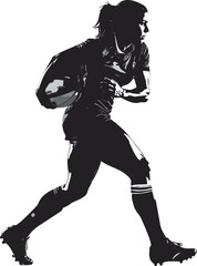 Naklejka premium Black and White Rugby Player Silhouette in Dynamic Random Pose