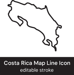 Costa Rica map outline icon, editable stroke, simple vector illustration