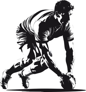 Black and White Rugby Player Silhouette in Dynamic Random Pose