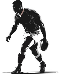 Naklejka premium Black and White Rugby Player Silhouette in Dynamic Random Pose