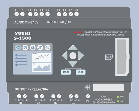 PLC Programable Logic Controller With Digital Analog Input and Output Flat Design