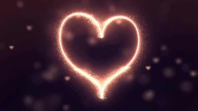 Glowing heart shape with sparkling particles on a dark background. Symbolizes love, romance, and emotional connection in visual storytelling