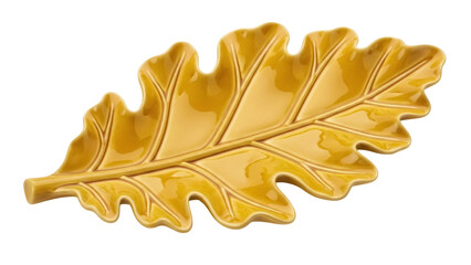 Obraz premium Isolated handmade ceramic leaf plate, serving dish, autumn decoration, kitchenware