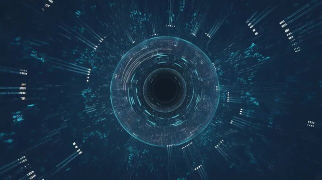Futuristic digital tunnel with glowing data streams. Represents advanced technology, data visualization, and immersive experiences in digital environments