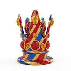 Festive Jester Crown with Red Blue Gold Stripes and Gemstones Fun Carnival Party Symbol