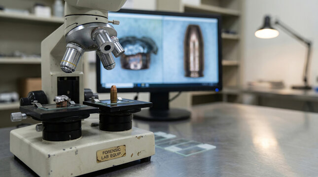 Detailed Examination of Bullet Fragments Using Microscope for Forensic Analysis