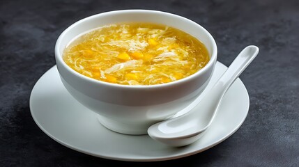 Egg Drop Soup in White Bowl / 白いボウルに入った卵スープ