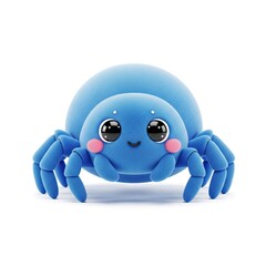 Adorable fluffy blue spider with charming big sparkling eyes and pink cheeks smiling playfully